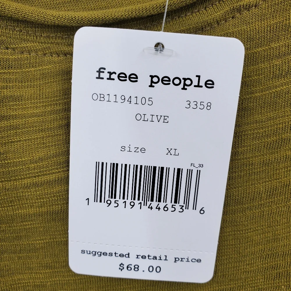 Free People Olive Green Long Sleeve Ruched-Sleeve Tee - Picture 3 of 5